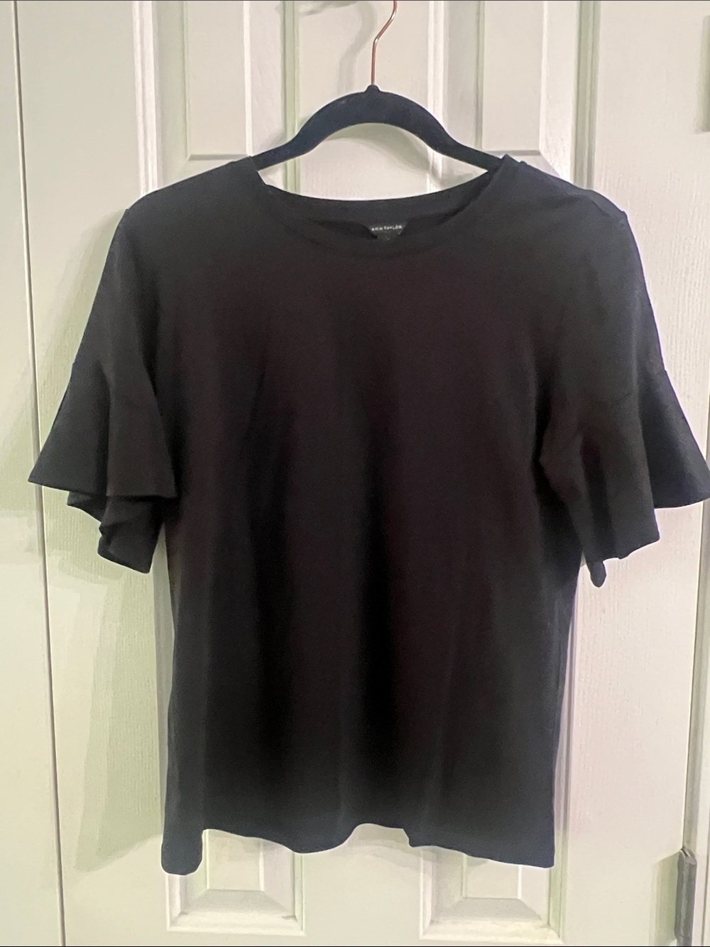 Ann Taylor Black Short Sleeve Ruffle Tee